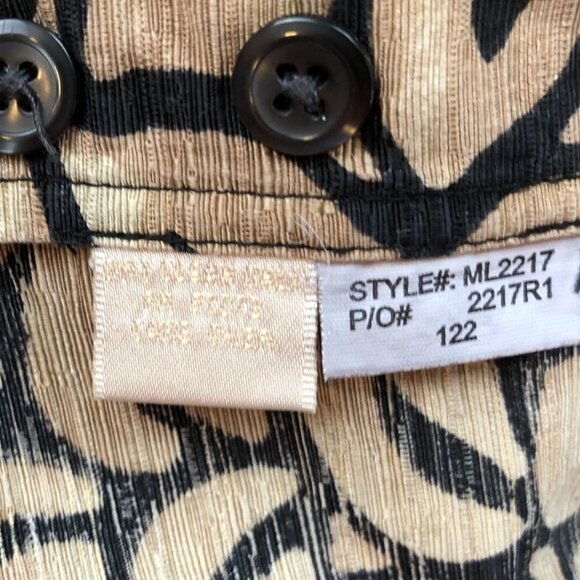 Perry Ellis Men Shirt Large Short Sleeve Silk Linen Button Up Leaf Print Tan Y2K - Picture 9 of 11